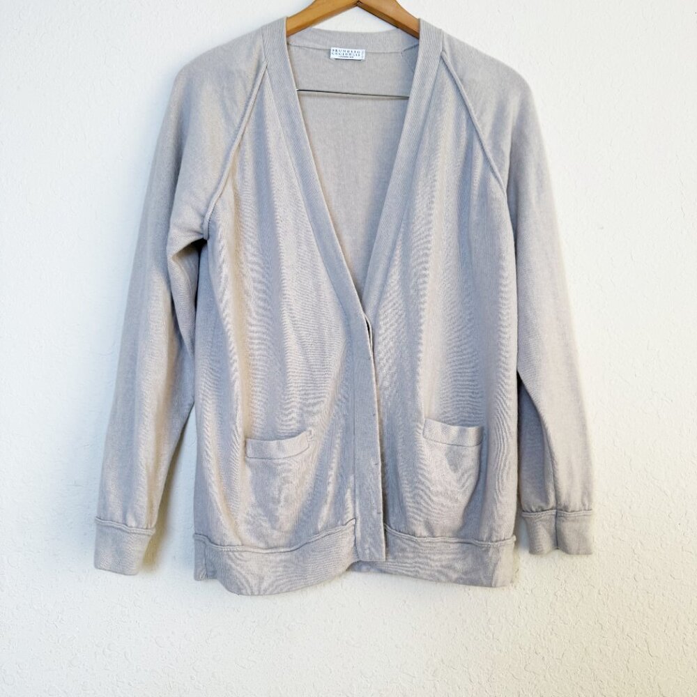 Brunello Cucinelli 100% Cashmere Tan Cardigan Sweater Size Large
